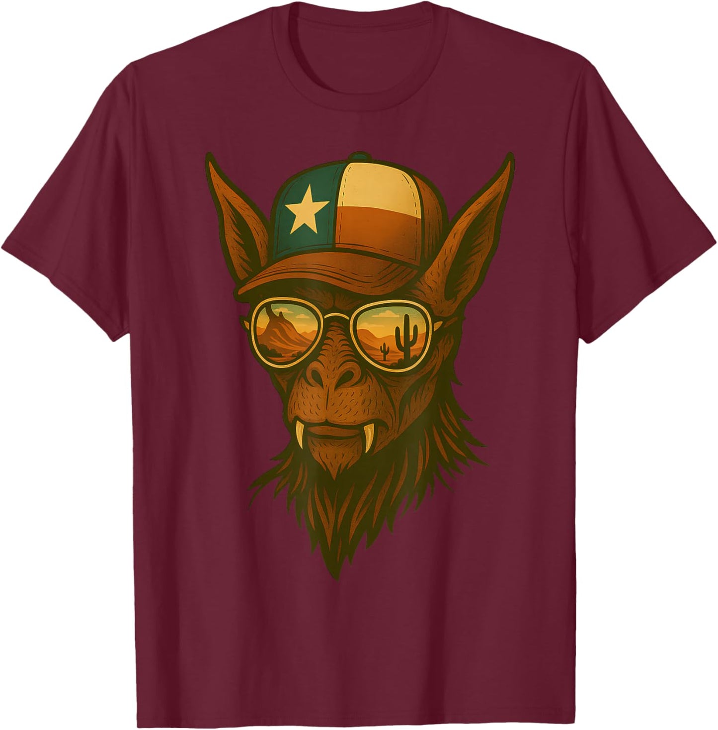 Texas Chupacabra Desert Reflection Mythical Cryptid Art T-Shirt - T-Shirt | Maroon