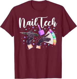 Nail Tech Quote Work Uniform Nail Polish Lips Mouth Nail T-Shirt - T-Shirt | Maroon