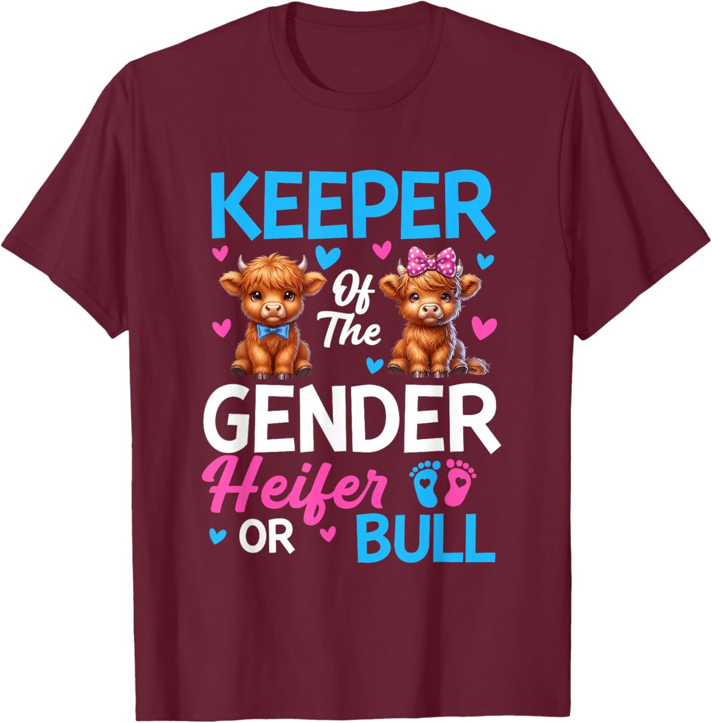 Keeper of The Gender Heifer Or Bull Baby Announcement T-Shirt - T-Shirt | Maroon