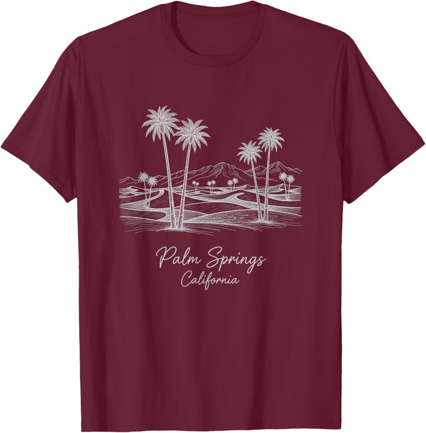 Vintage Palm Springs California Design T-Shirt - T-Shirt | Maroon