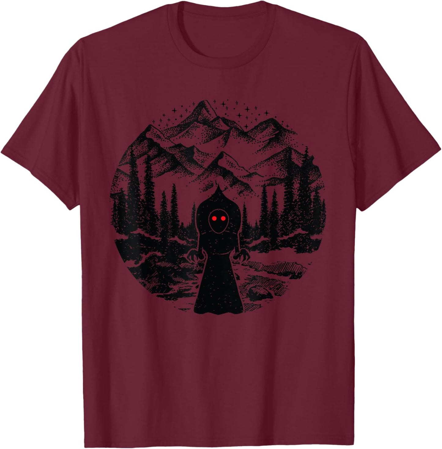 Flatwoods Monster Art Mountains Stars Cryptozoology Cryptid T-Shirt - T-Shirt | Maroon