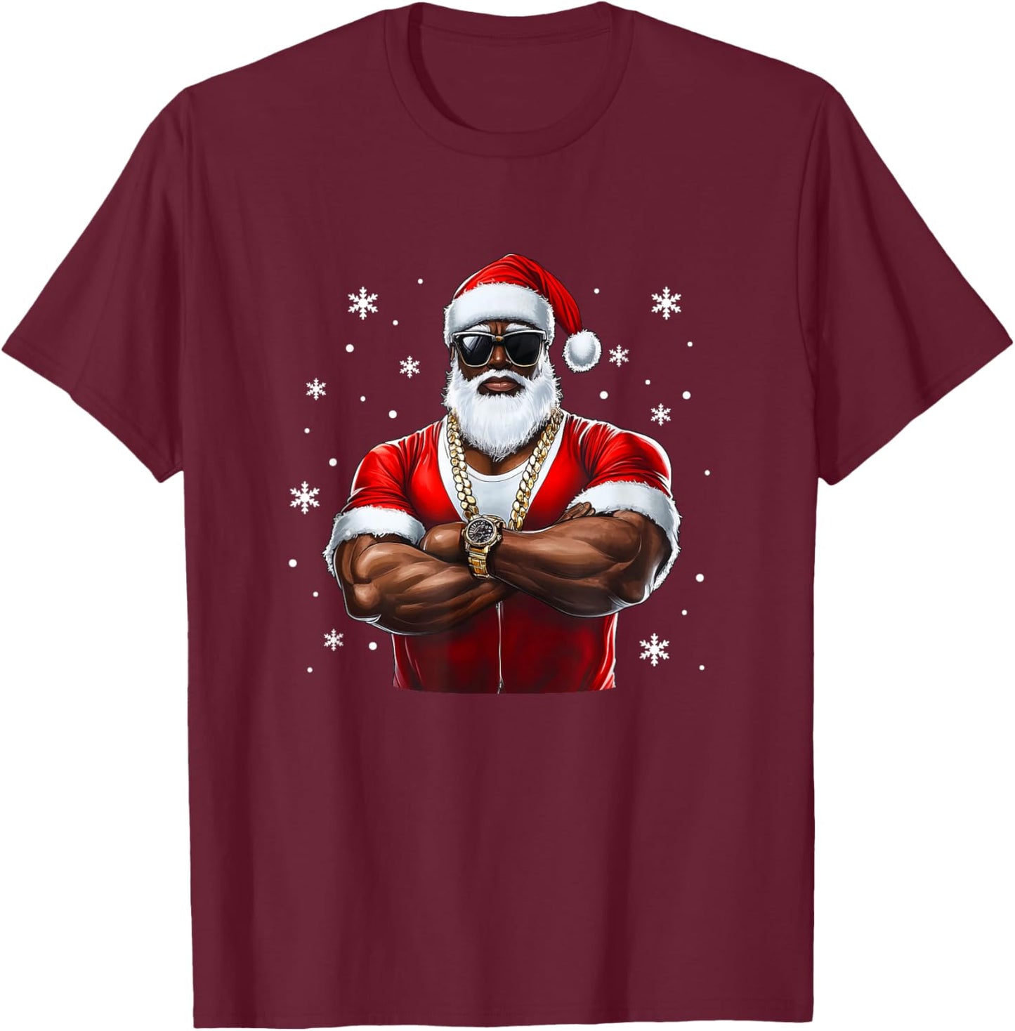 African American Santa Christmas Cool Afro Black X-Mas T-Shirt - T-Shirt | Maroon