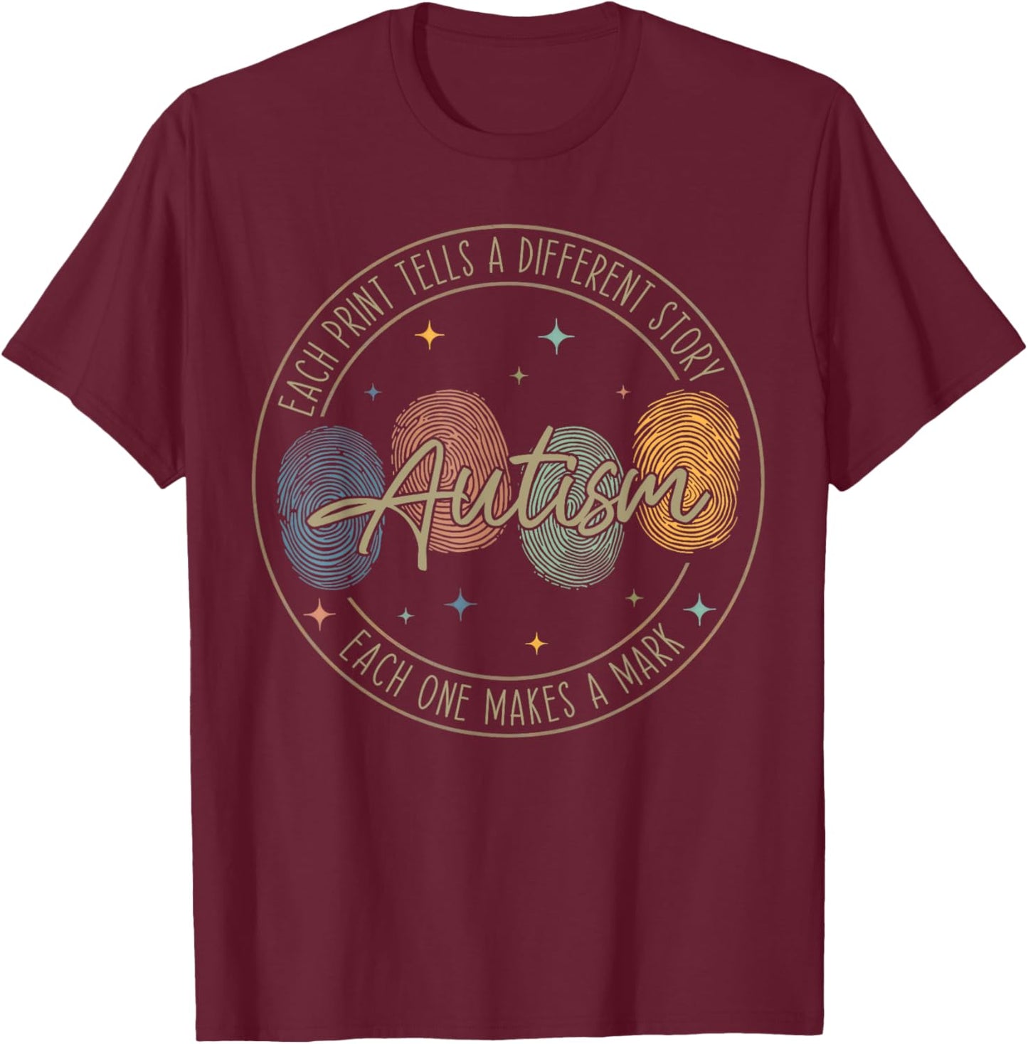 Autism Awareness Fingerprint Celebrate Neurodiversity T-Shirt - T-Shirt | Maroon