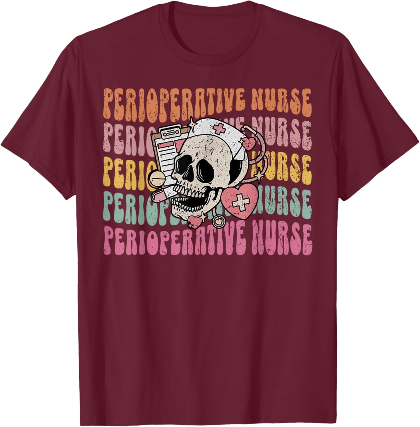 Retro Perioperative Nurse Future OR Nurse Skeleton Halloween T-Shirt - T-Shirt | Maroon