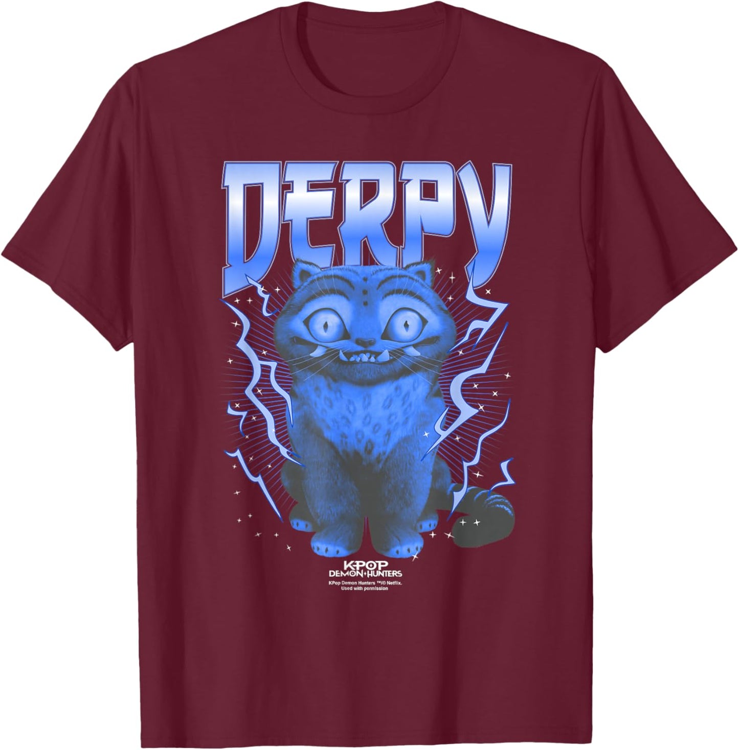 Kpop Demon Hunters Derpy Tiger Lightning T-Shirt - T-Shirt | Maroon