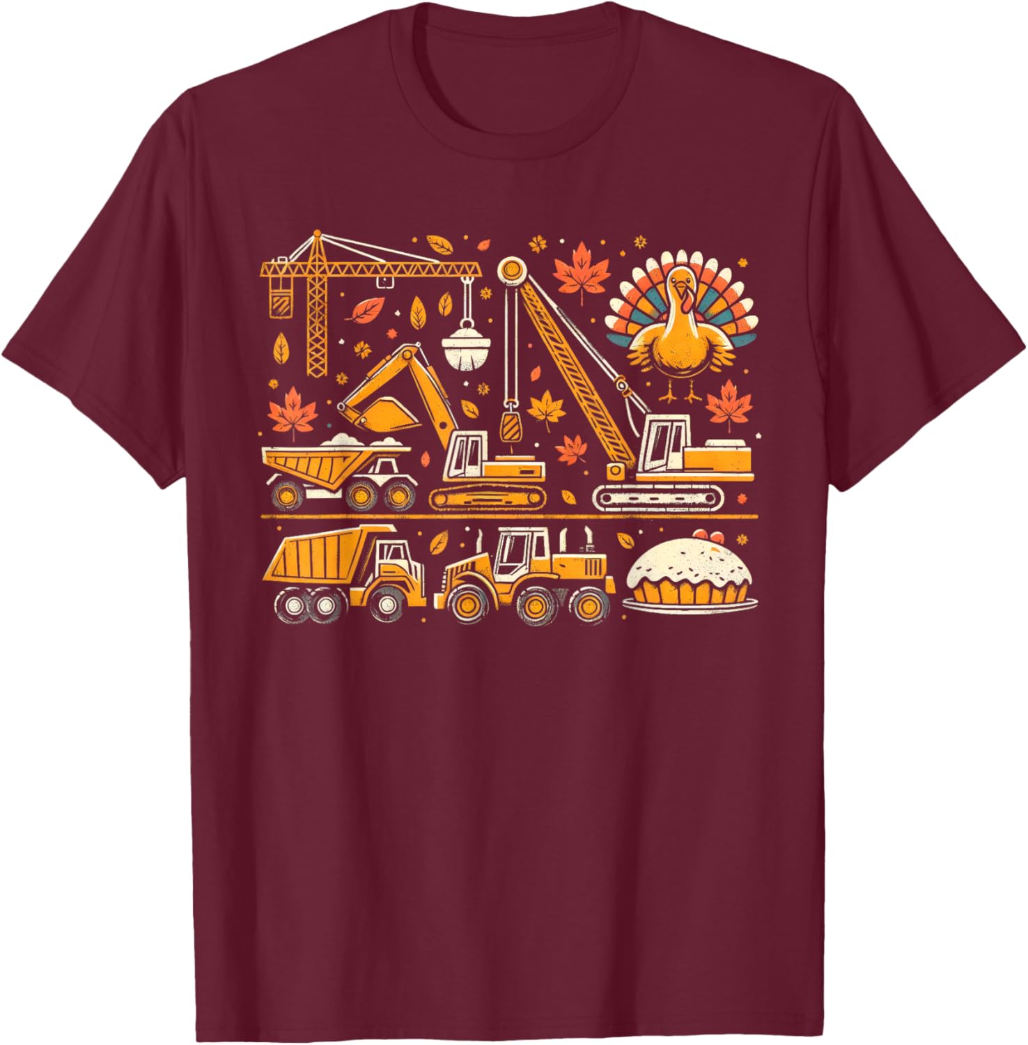 Thanksgiving Fall Construction Trucks Toddler Boys Youth T-Shirt - T-Shirt | Maroon