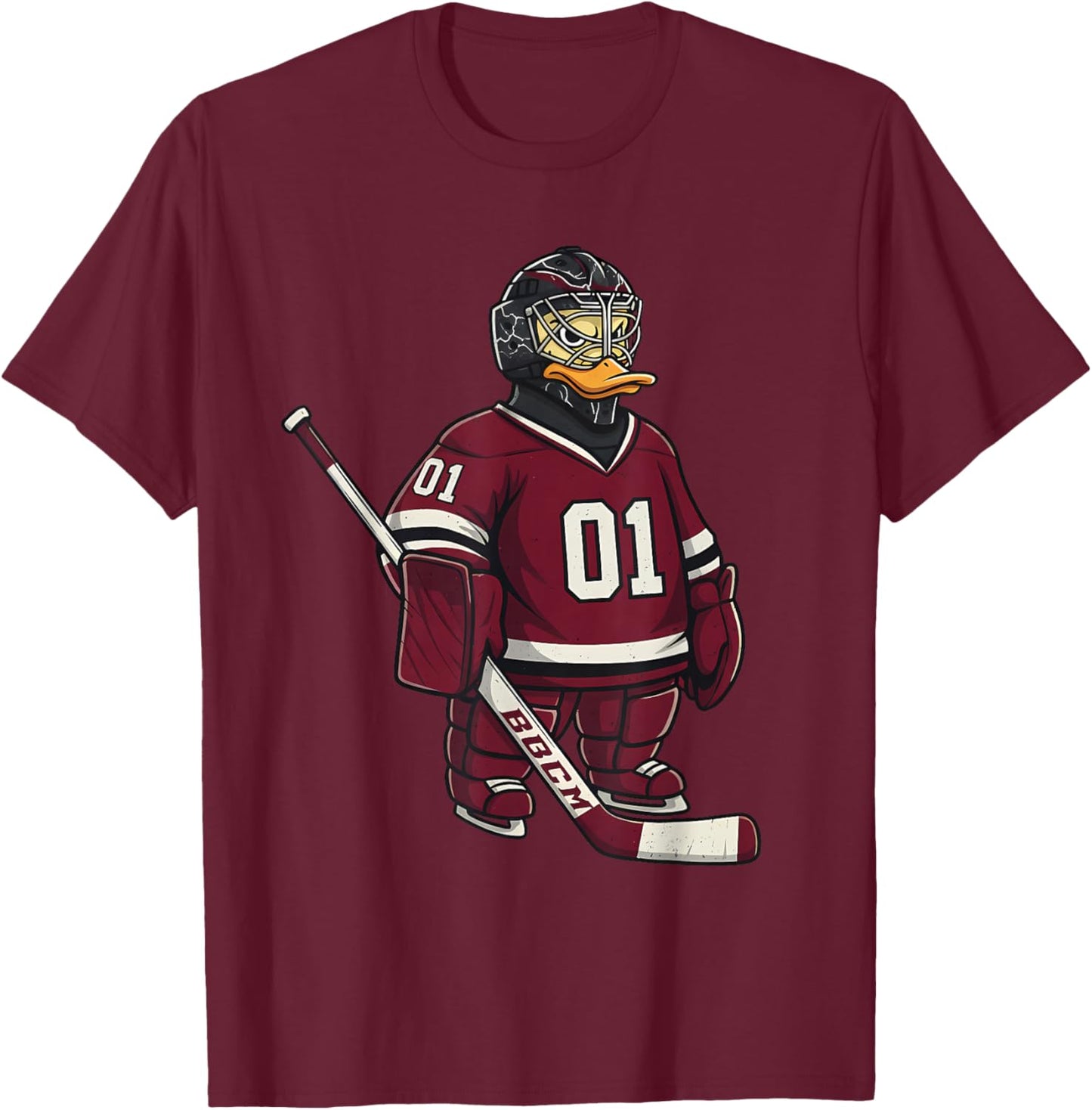 Duck Goalie Hockey Player Cartoon Animal Sports T-Shirt - T-Shirt | Maroon