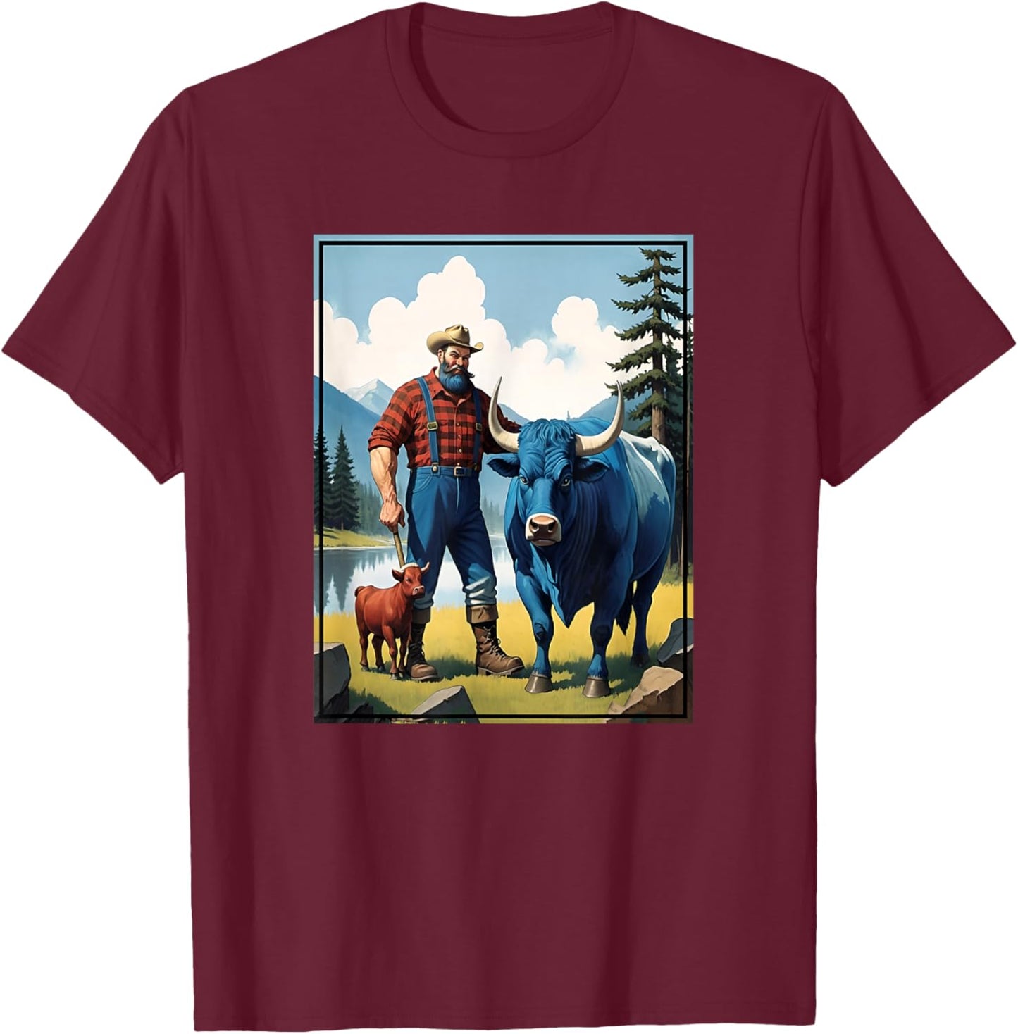Paul Bunyan & Babe The Blue Ox By The Lake T-Shirt - T-Shirt | Maroon
