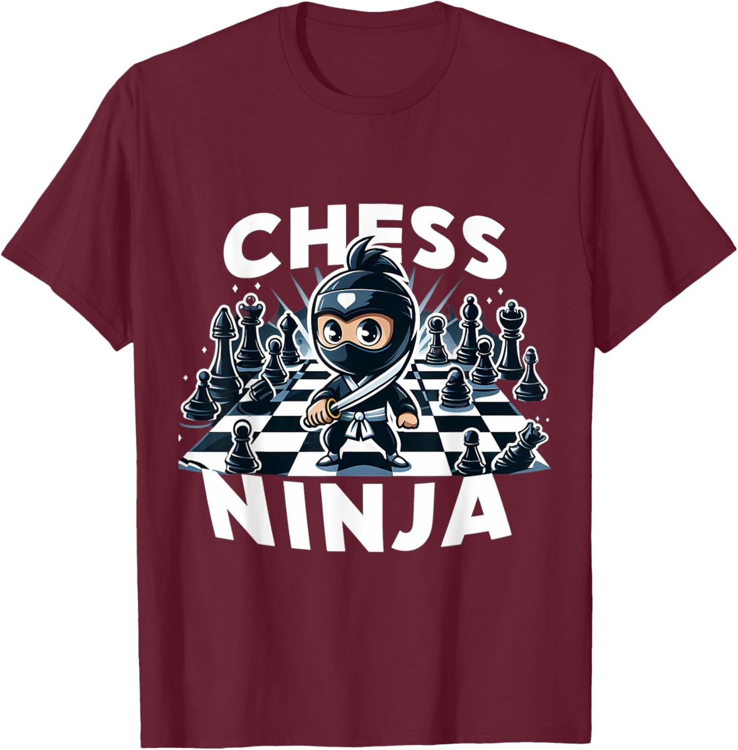 Chess Ninja Cartoon Kids Boys Girls Player Children's Youth T-Shirt - T-Shirt | Maroon