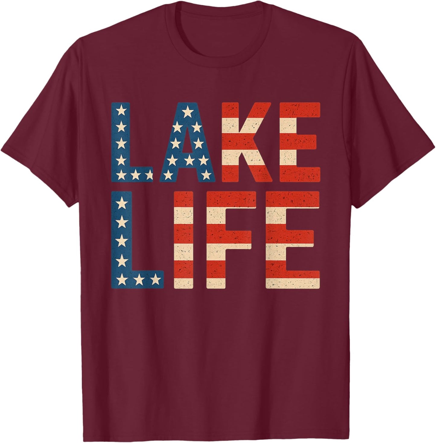 Vintage Lake Life 4th of July Patriotic T-Shirt - T-Shirt | Maroon