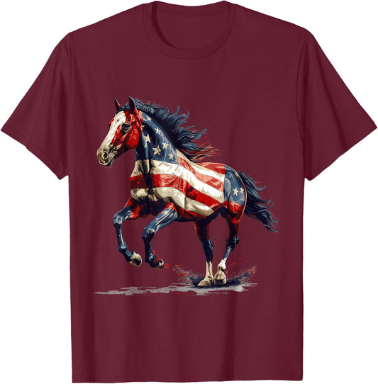 Patriotic Horse USA Flag Vintage Horse 4th Of July T-Shirt - T-Shirt | Maroon