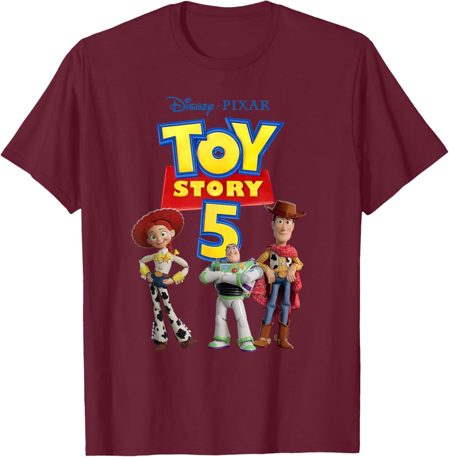 Disney and Pixar's Toy Story 5 Logo & Our Hero Trio T-Shirt - T-Shirt | Maroon