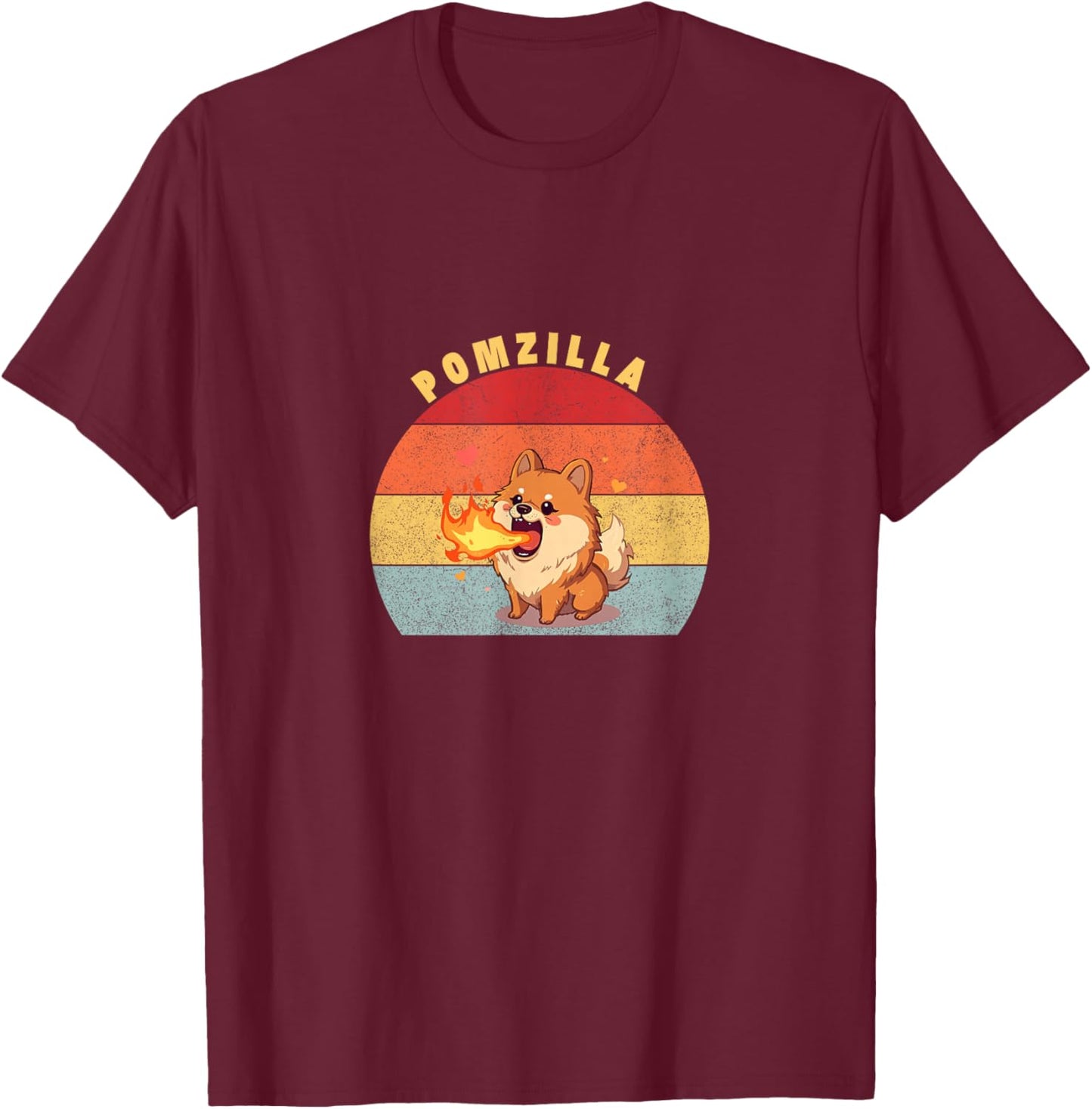Pomzilla Pomeranian Dog Vintage Monster Pom Dog Lover T-Shirt - T-Shirt | Maroon