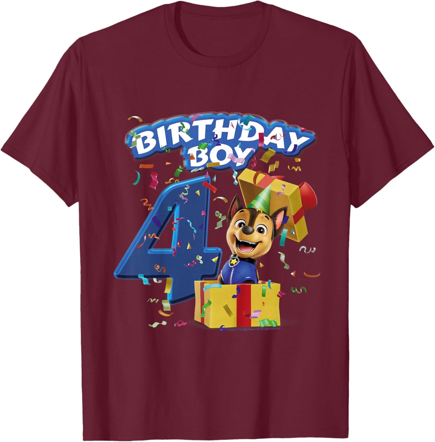 Kids Official Paw Patrol Chase Birthday Boy Age 4 T-Shirt - T-Shirt | Maroon