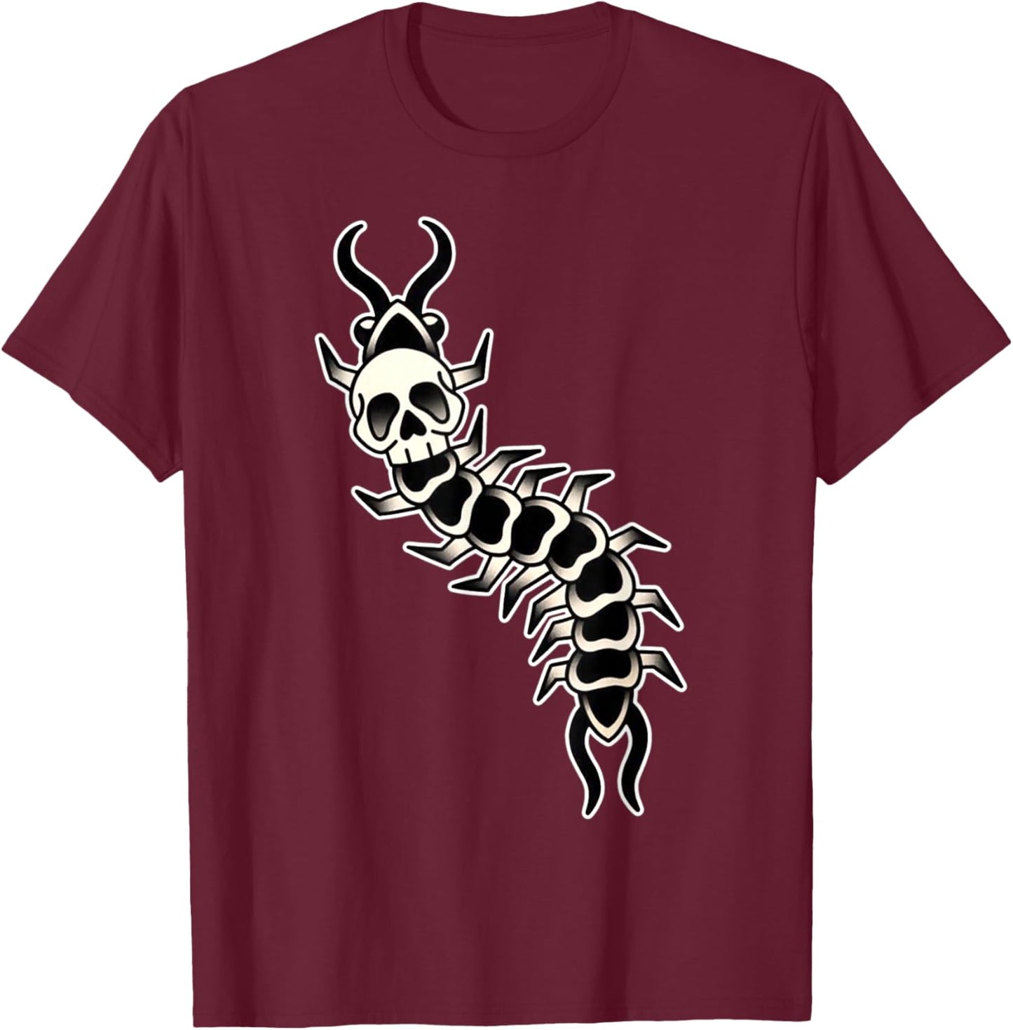 Centipede Skull Tattoo Flash T-Shirt - T-Shirt | Maroon