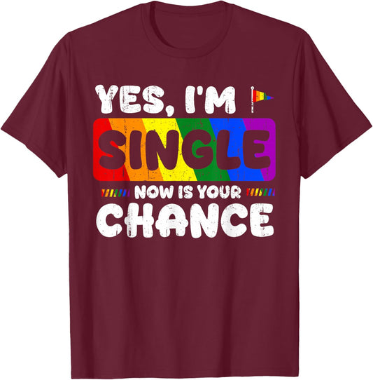 Single LGBT Rainbow Flag LGBTQ Month Lesbian Pride Gay Ally T-Shirt - T-Shirt | Maroon