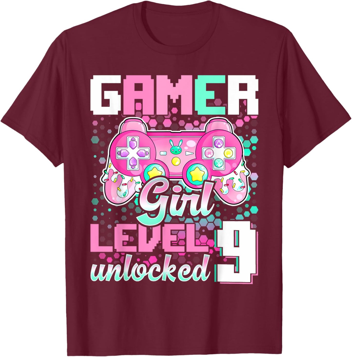 9th Birthday Gift Gamer Girl Level 9 Unlocked Video Game T-Shirt - T-Shirt | Maroon