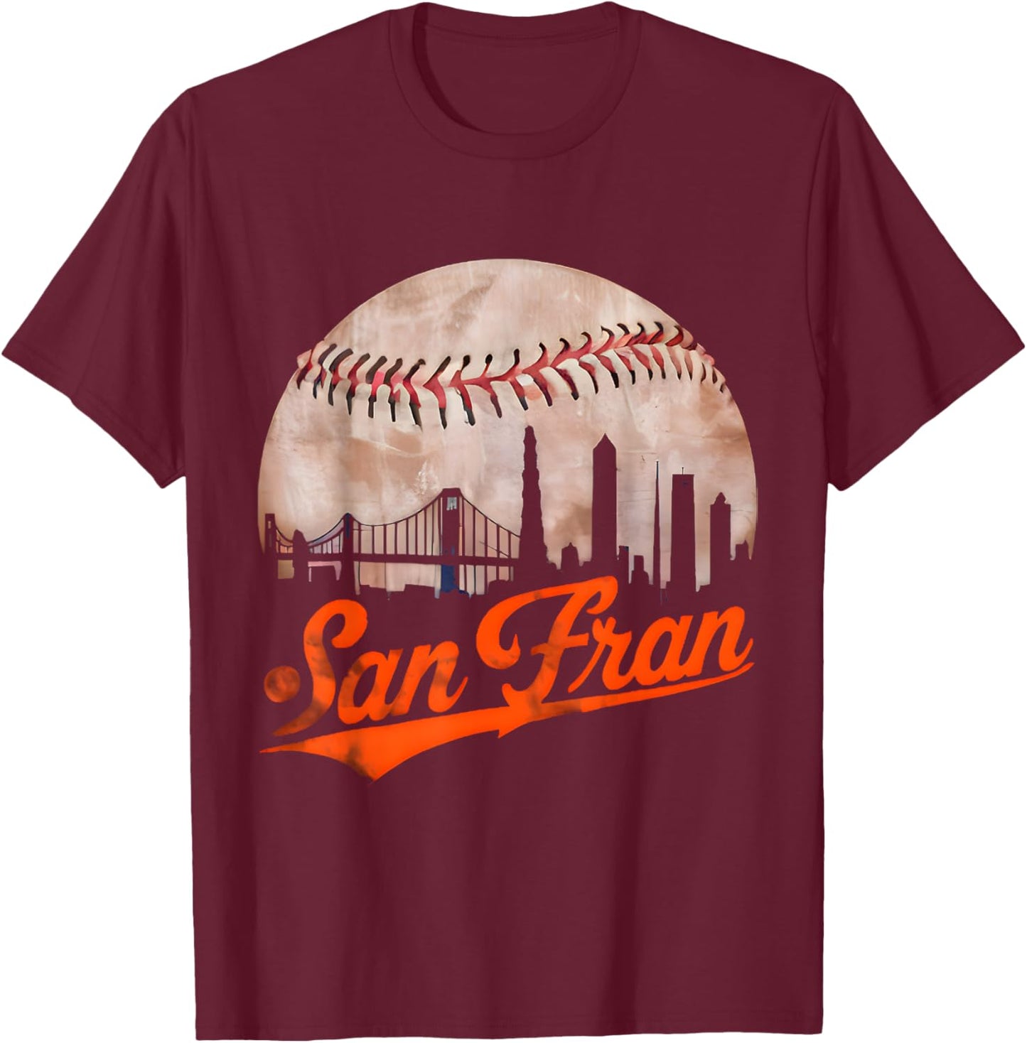 Vintage Distressed San Francisco California, Baseball Lovers T-Shirt - T-Shirt | Maroon