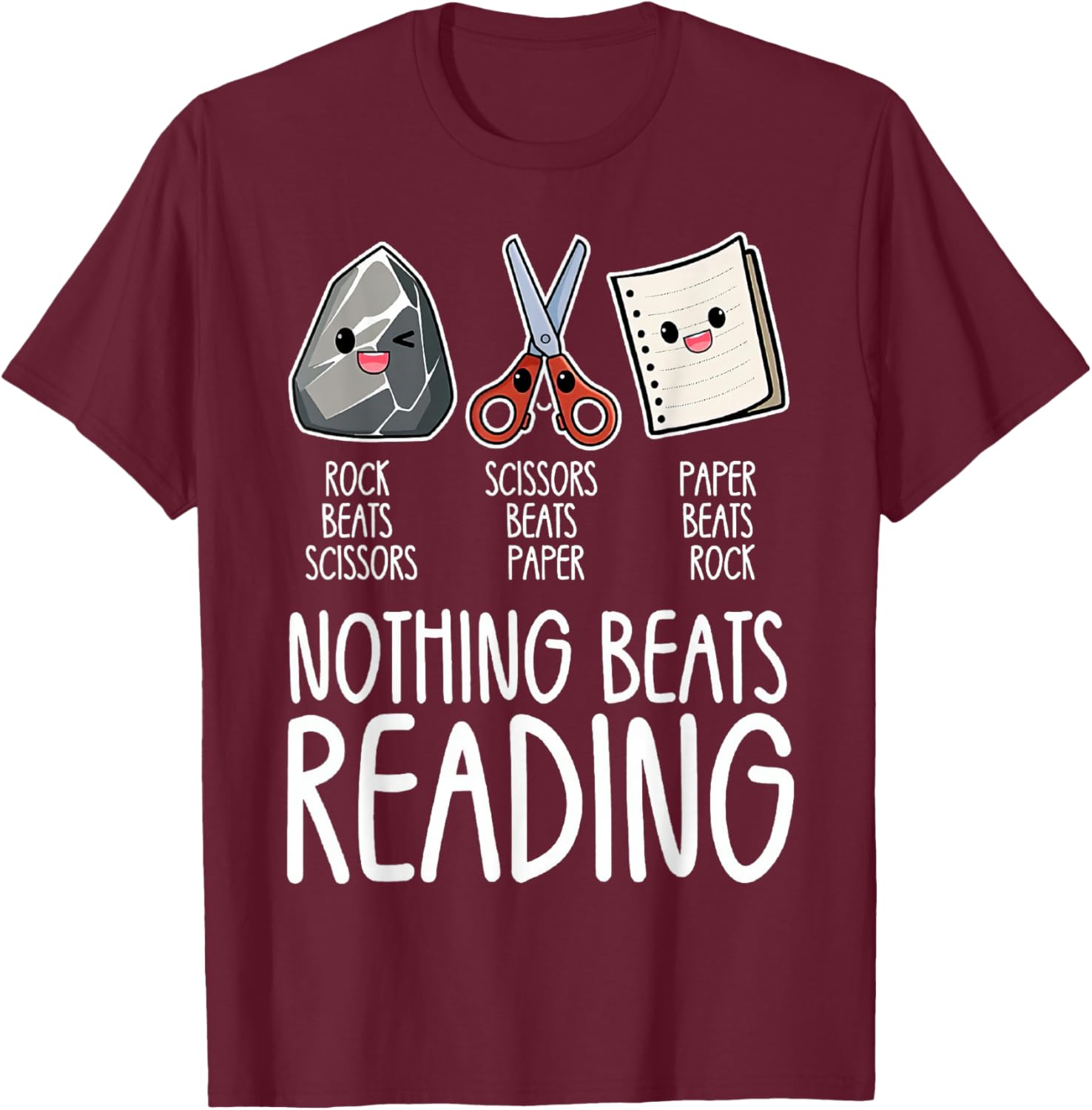 Rock Paper Scissors Vintage Nothing Beats Reading Hand Game T-Shirt - T-Shirt | Maroon