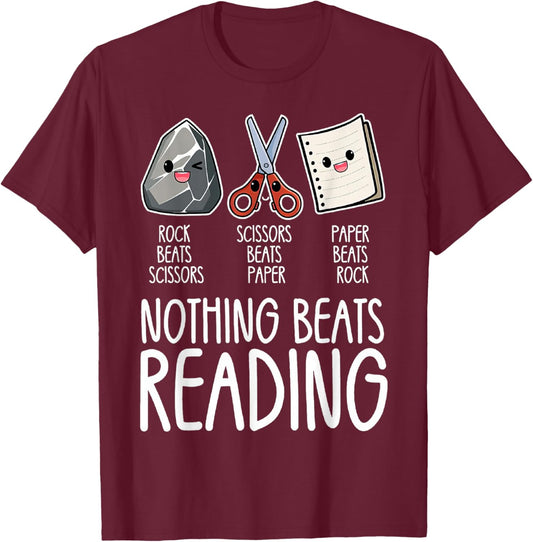 Rock Paper Scissors Vintage Nothing Beats Reading Hand Game T-Shirt - T-Shirt | Maroon