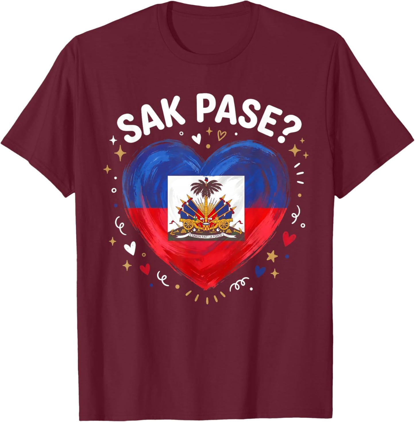 Sak Pase Haiti Heart Pride T-Shirt - T-Shirt | Maroon