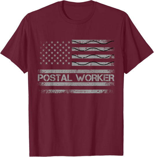 USA Flag Patriotic Postal Worker Mailman Mail Lady Novelty T-Shirt - T-Shirt | Maroon