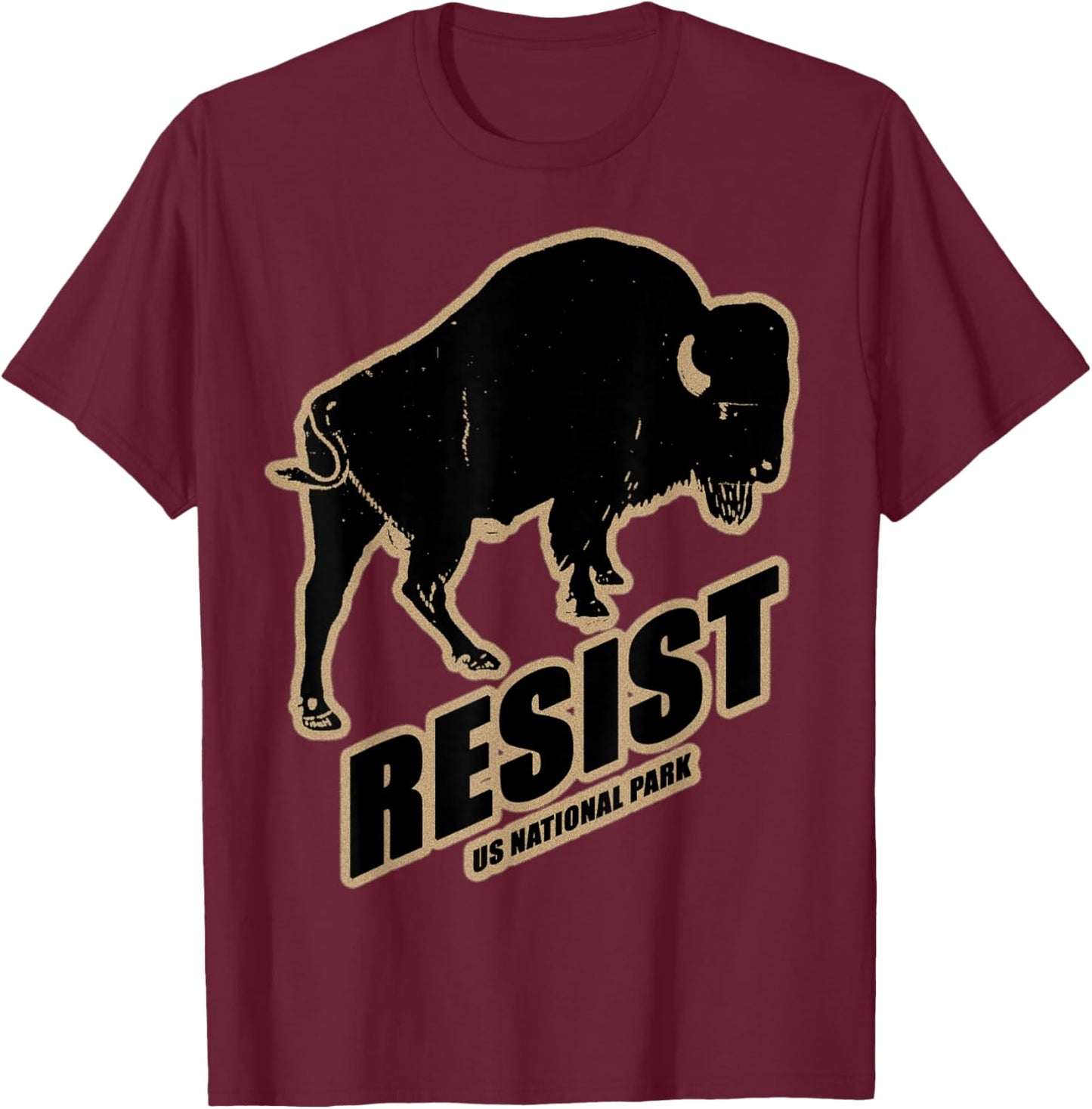 US National Park Resist Service Bison Buffalo Vintage T-Shirt - T-Shirt | Maroon
