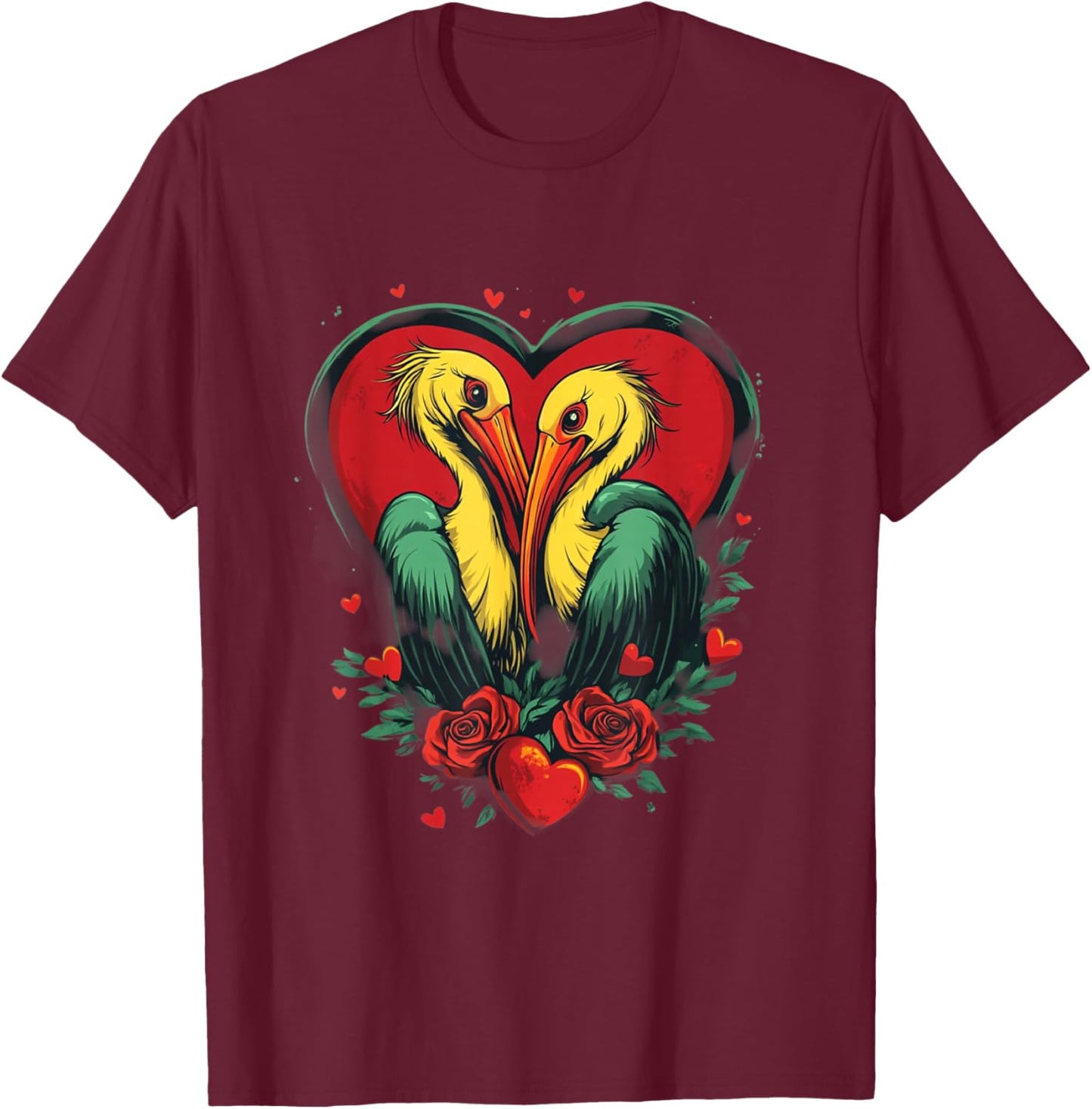 Goblincore Pelican Graphic for Valentines Day Men Women T-Shirt - T-Shirt | Maroon