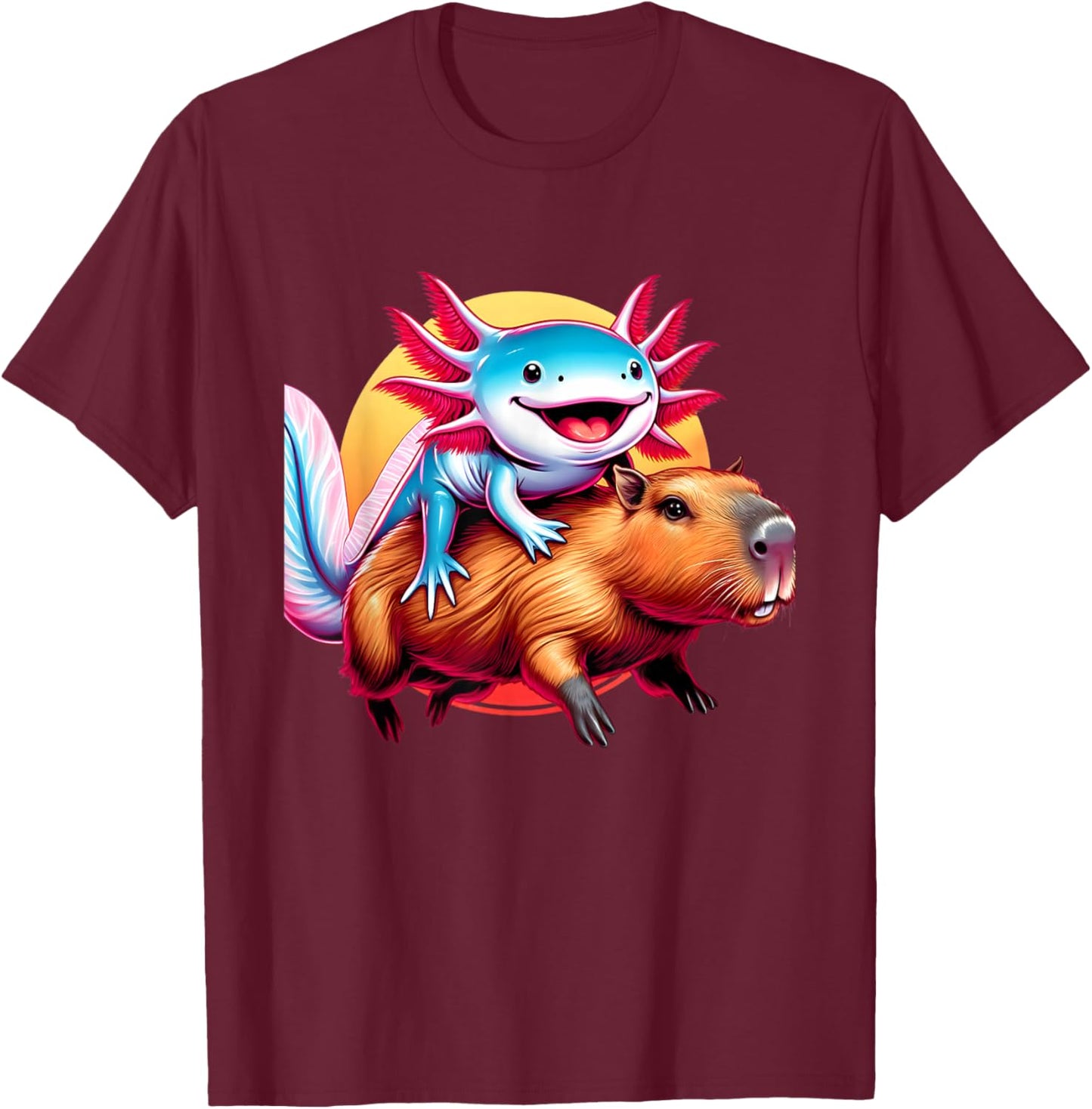 Funny Capybara Men Women Kids Boys Axolotl Lover T-Shirt - T-Shirt | Maroon
