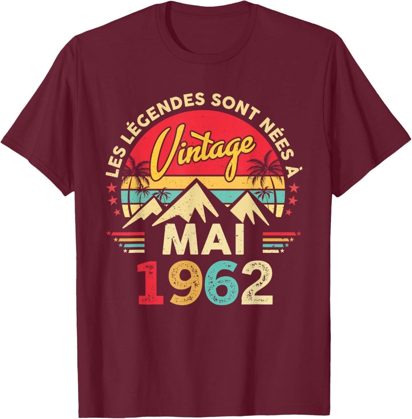 Vintage Mai 1962 Cadeau Anniversaire 64 Ans Hommes Femmes T-Shirt - T-Shirt | Maroon