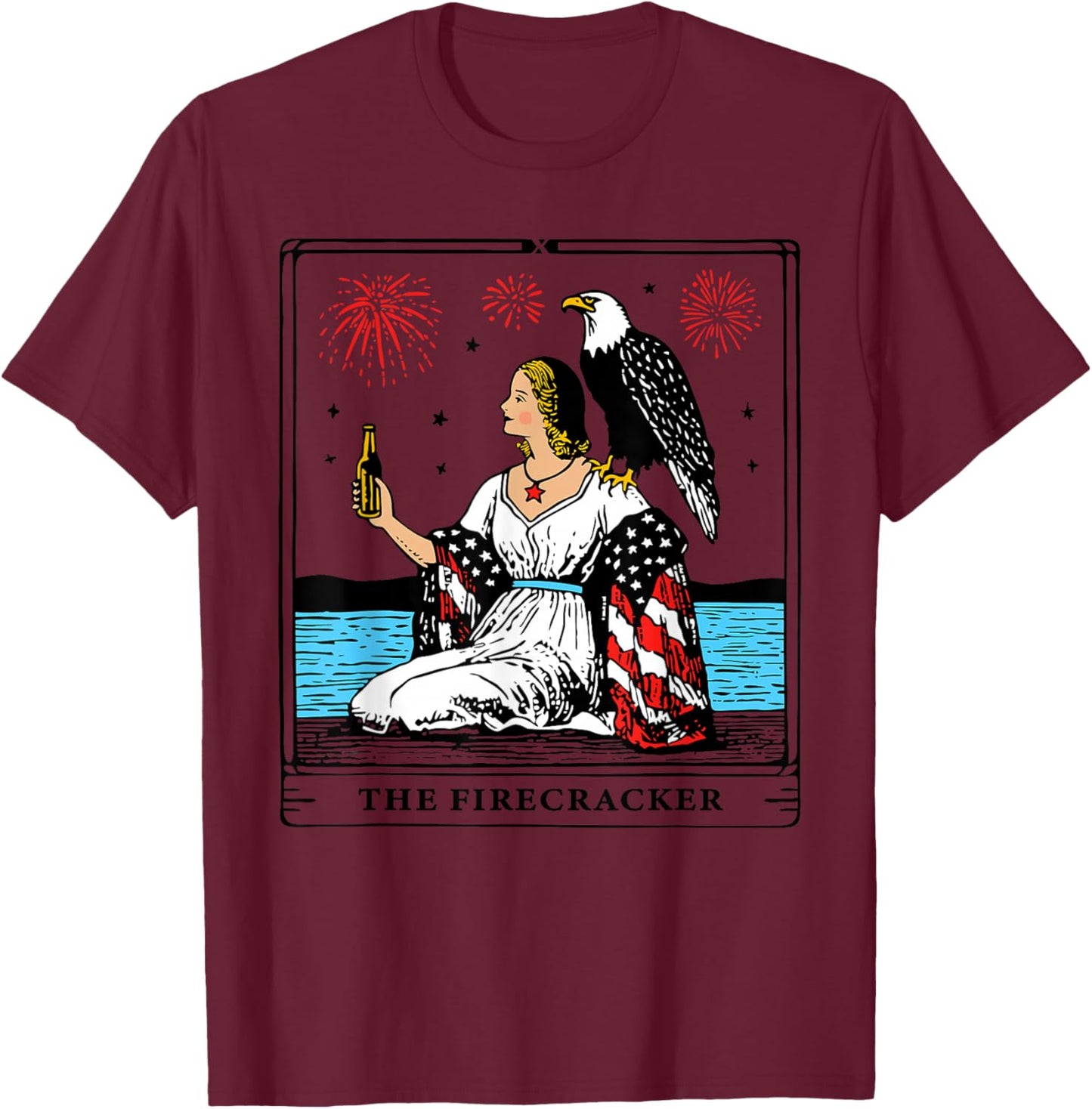 Funny Independence Day, The Firecracker Tarot Card T-Shirt - T-Shirt | Maroon