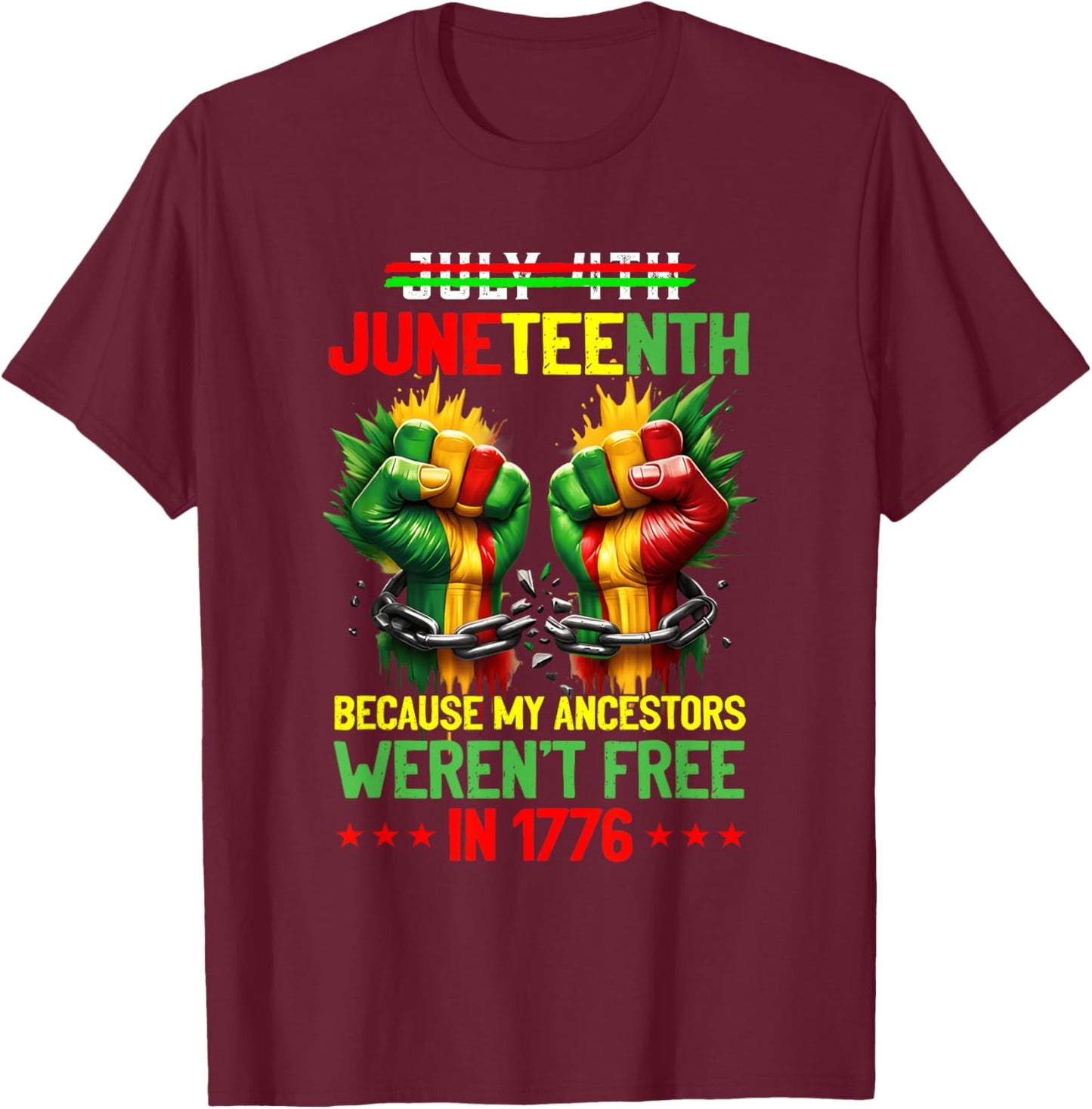 Juneteenth 1865 Because My Ancestor Weren't Free 1776 Men T-Shirt - T-Shirt | Maroon