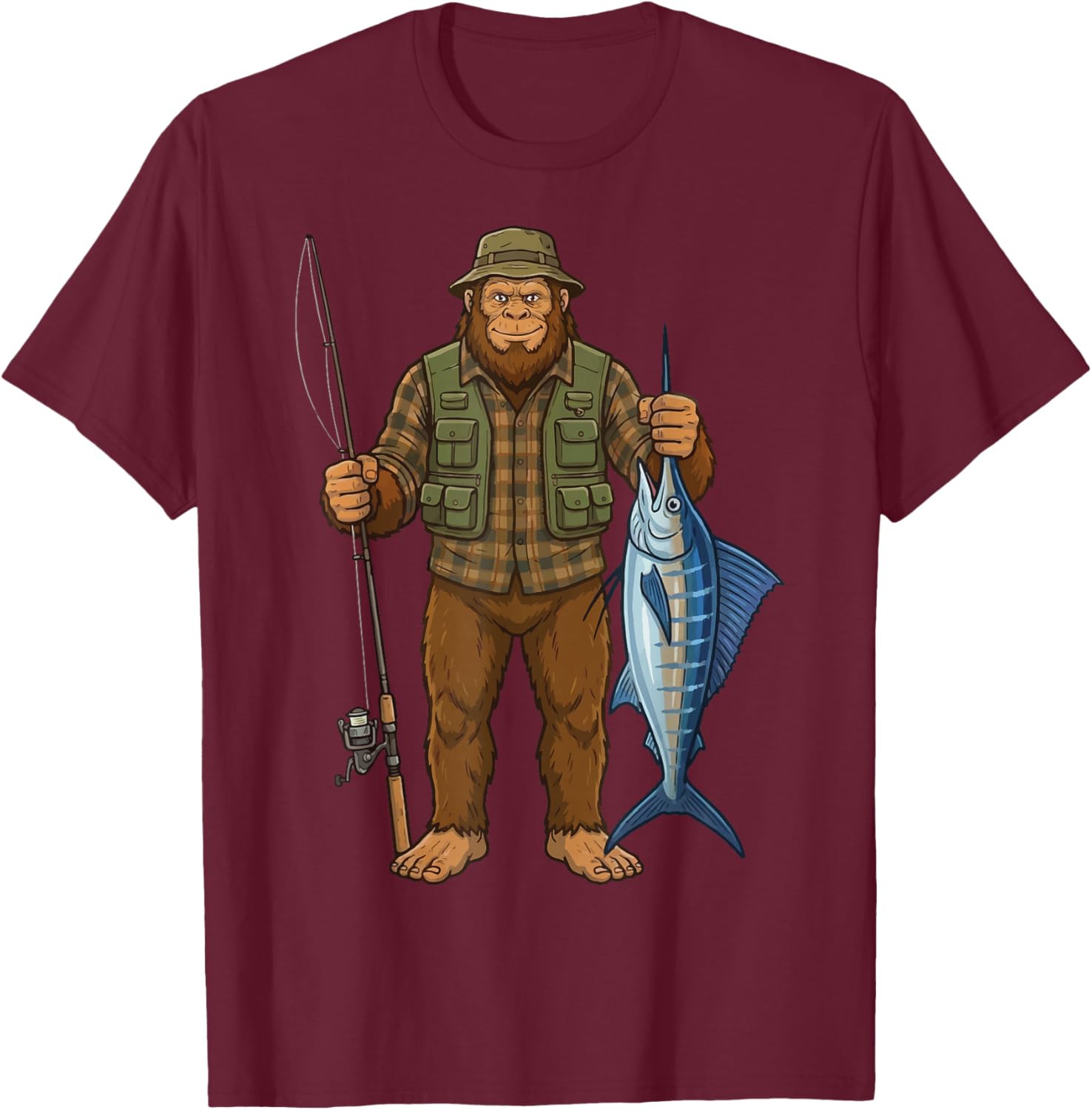 Marlin Bigfoot Fisher T-Shirt - T-Shirt | Maroon