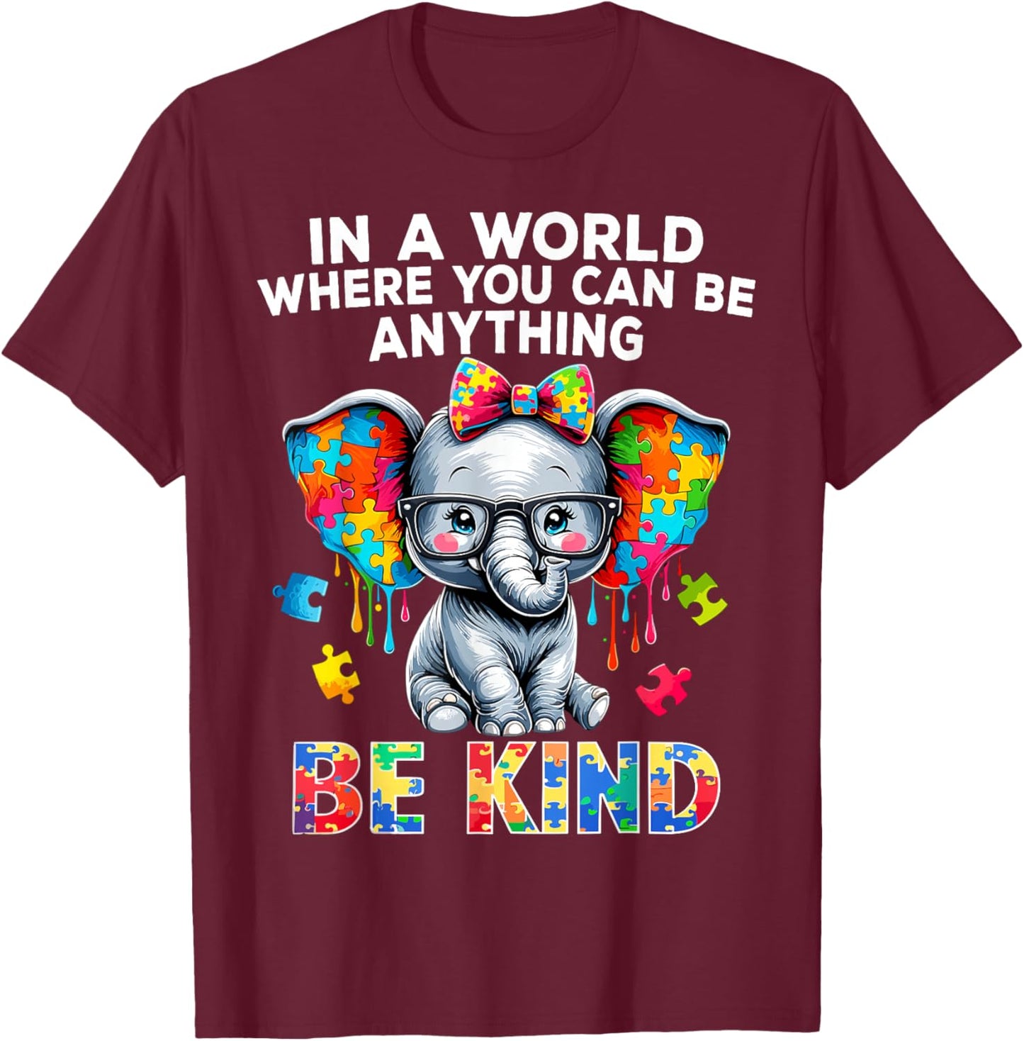 Autism Awareness Elephant Puzzle Autism T-Shirt - T-Shirt | Maroon