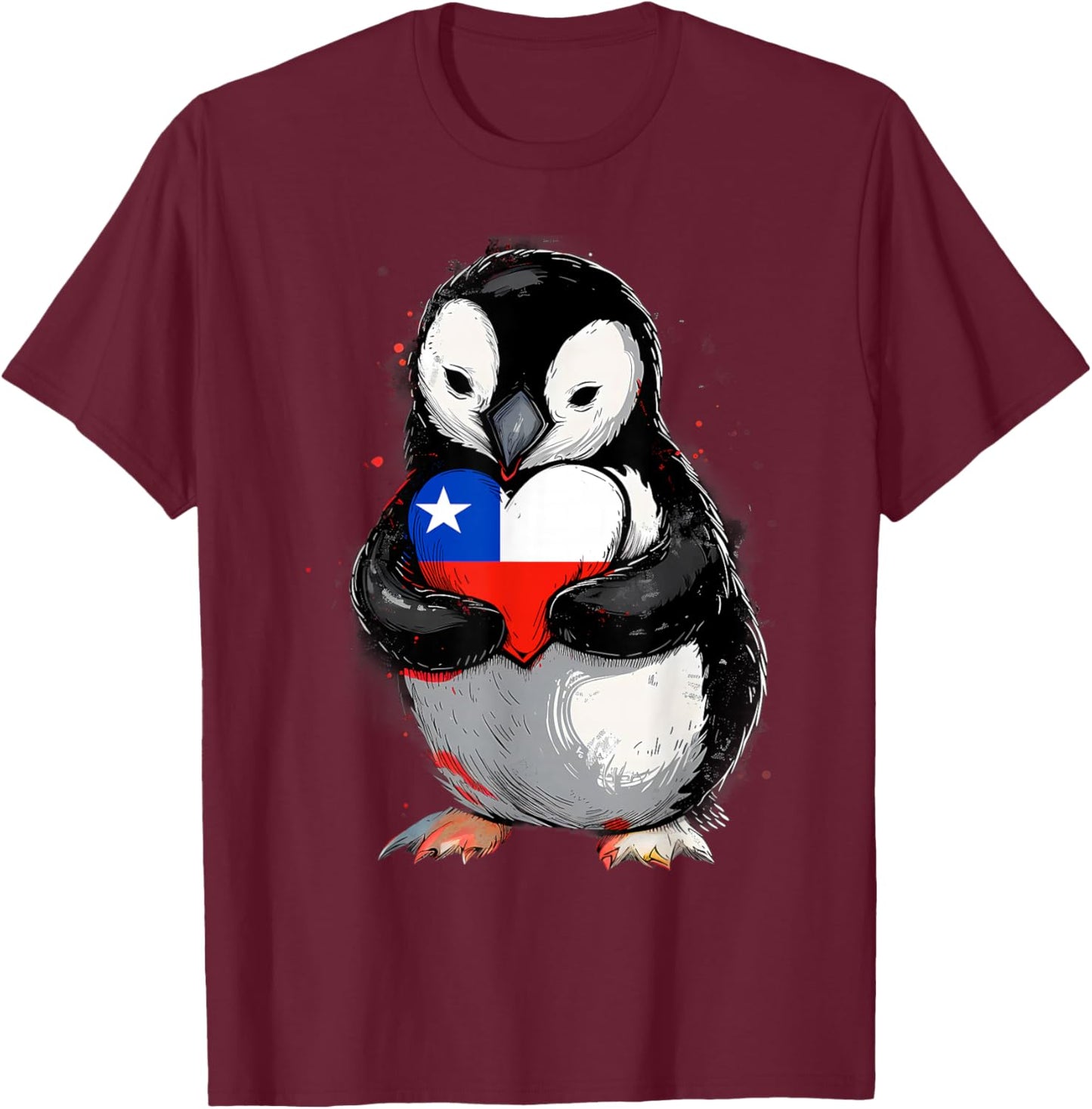 Chile Heart Penguin Chilean Pride Chilean Roots Chilean Flag T-Shirt - T-Shirt | Maroon