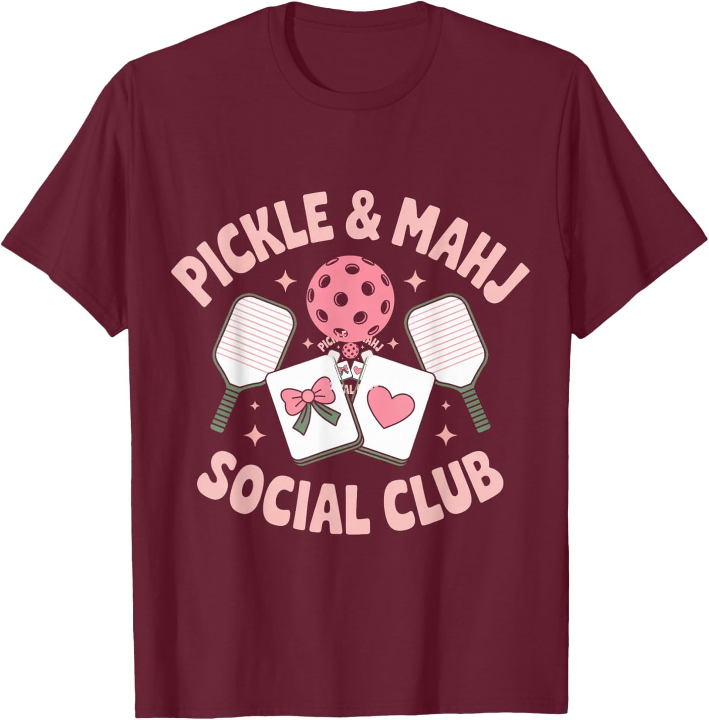 Pickle and Mahj Mahjong and Pickleball Social Club Mahjong T-Shirt - T-Shirt | Maroon