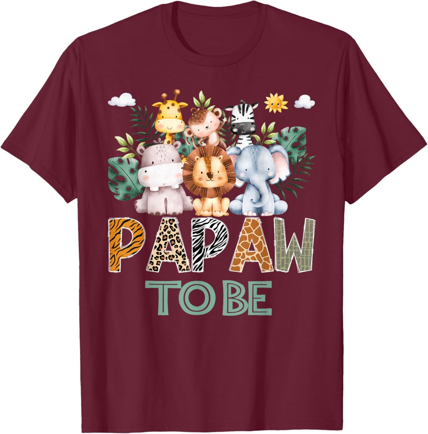 Soon To Be Papaw Jungle Animal Safari Gender Reveal T-Shirt - T-Shirt | Maroon