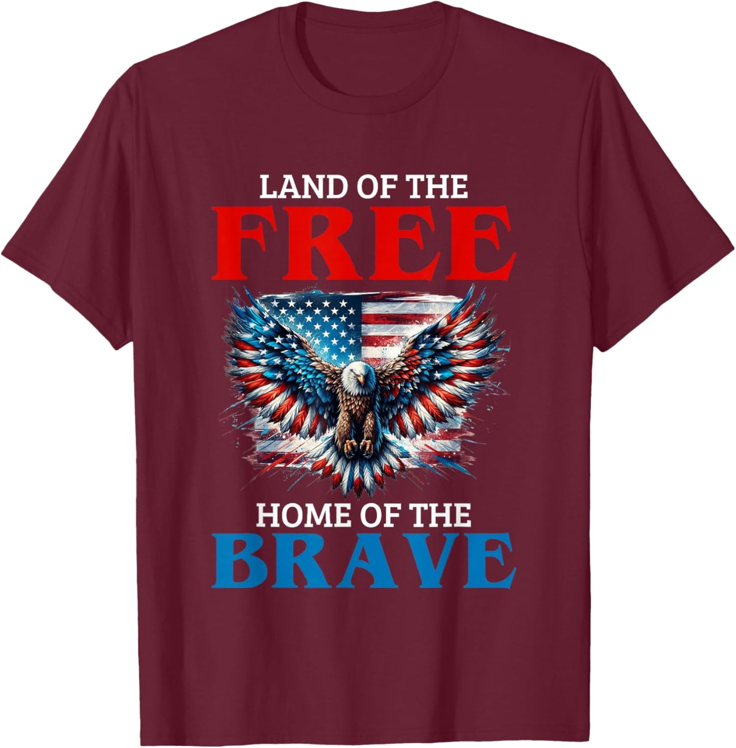 Land of The Free Home of The Brave Eagle USA Vintage Flag T-Shirt - T-Shirt | Maroon