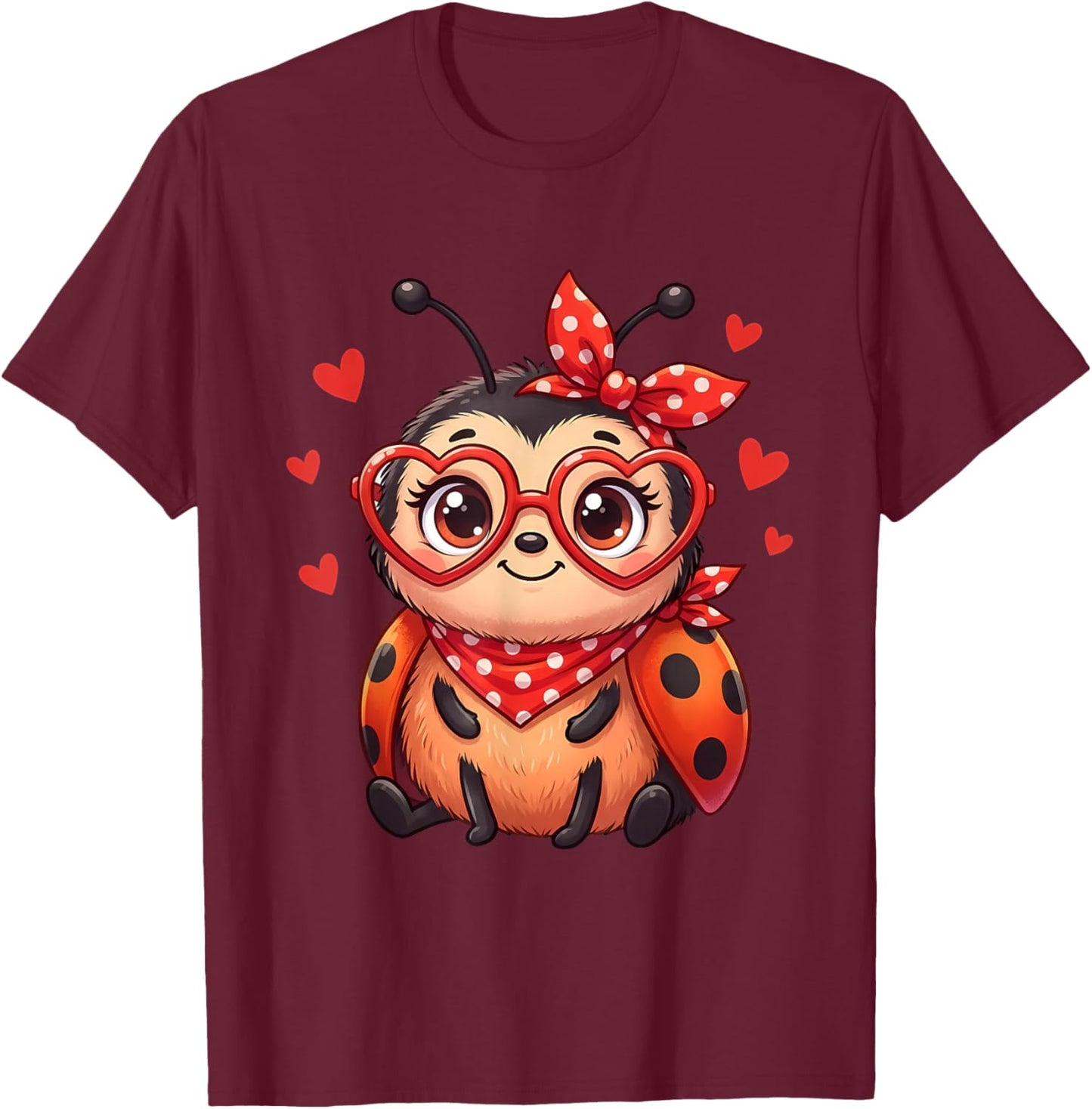 Cute Little Ladybird Hearts for Ladybird Lovers and Couples T-Shirt - T-Shirt | Maroon