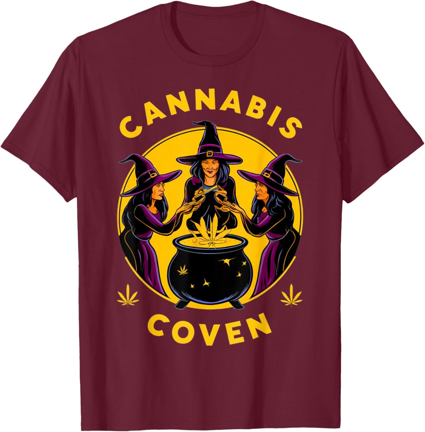 Cannabis Coven Witchy Weed Funny Halloween Marijuana 420 T-Shirt - T-Shirt | Maroon