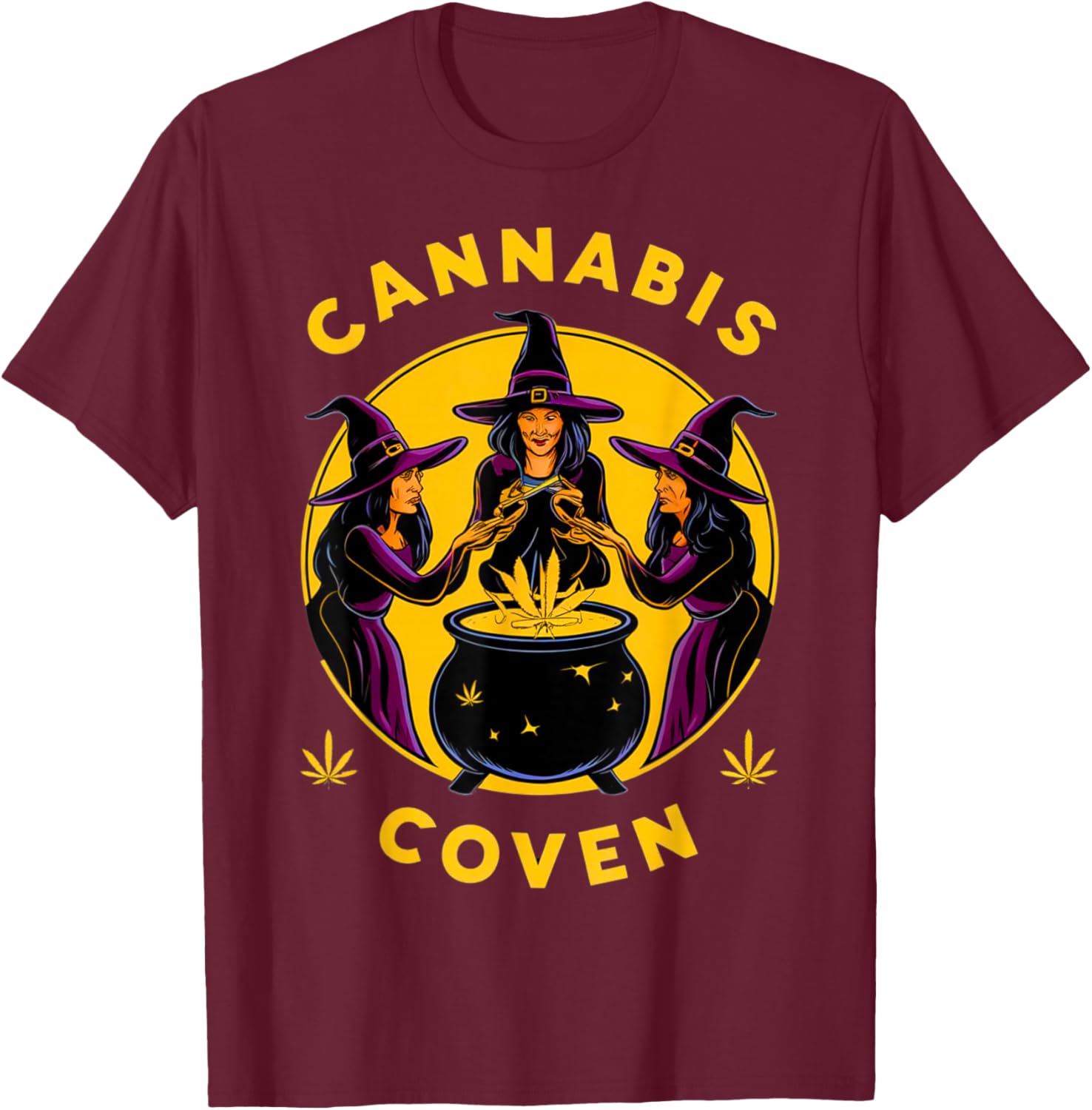 Cannabis Coven Witchy Weed Funny Halloween Marijuana 420 T-Shirt - T-Shirt | Maroon