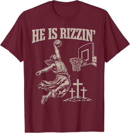 Boy He Has Risen Jesus Basketball Christian Easter Men Youth T-Shirt - T-Shirt | Maroon