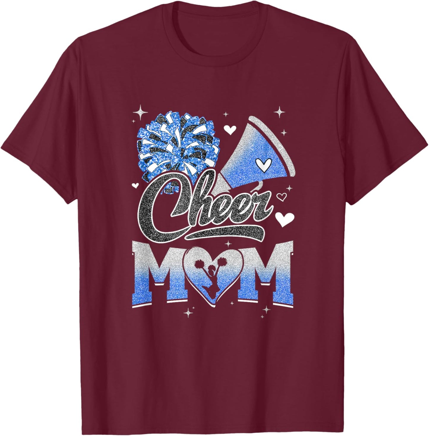 Cheer Mom Blue White Cheerleading Football Fan T-Shirt - T-Shirt | Maroon