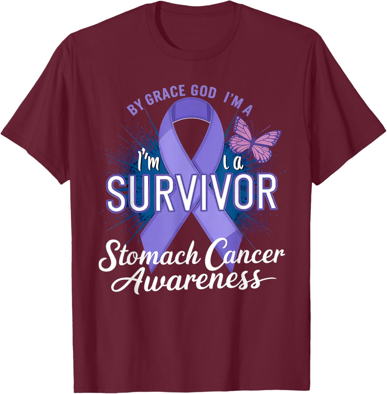 Stomach Cancer Awareness Periwinkle Ribbon I'm A Survivor T-Shirt - T-Shirt | Maroon