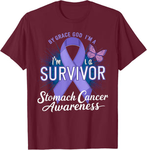 Stomach Cancer Awareness Periwinkle Ribbon I'm A Survivor T-Shirt - T-Shirt | Maroon