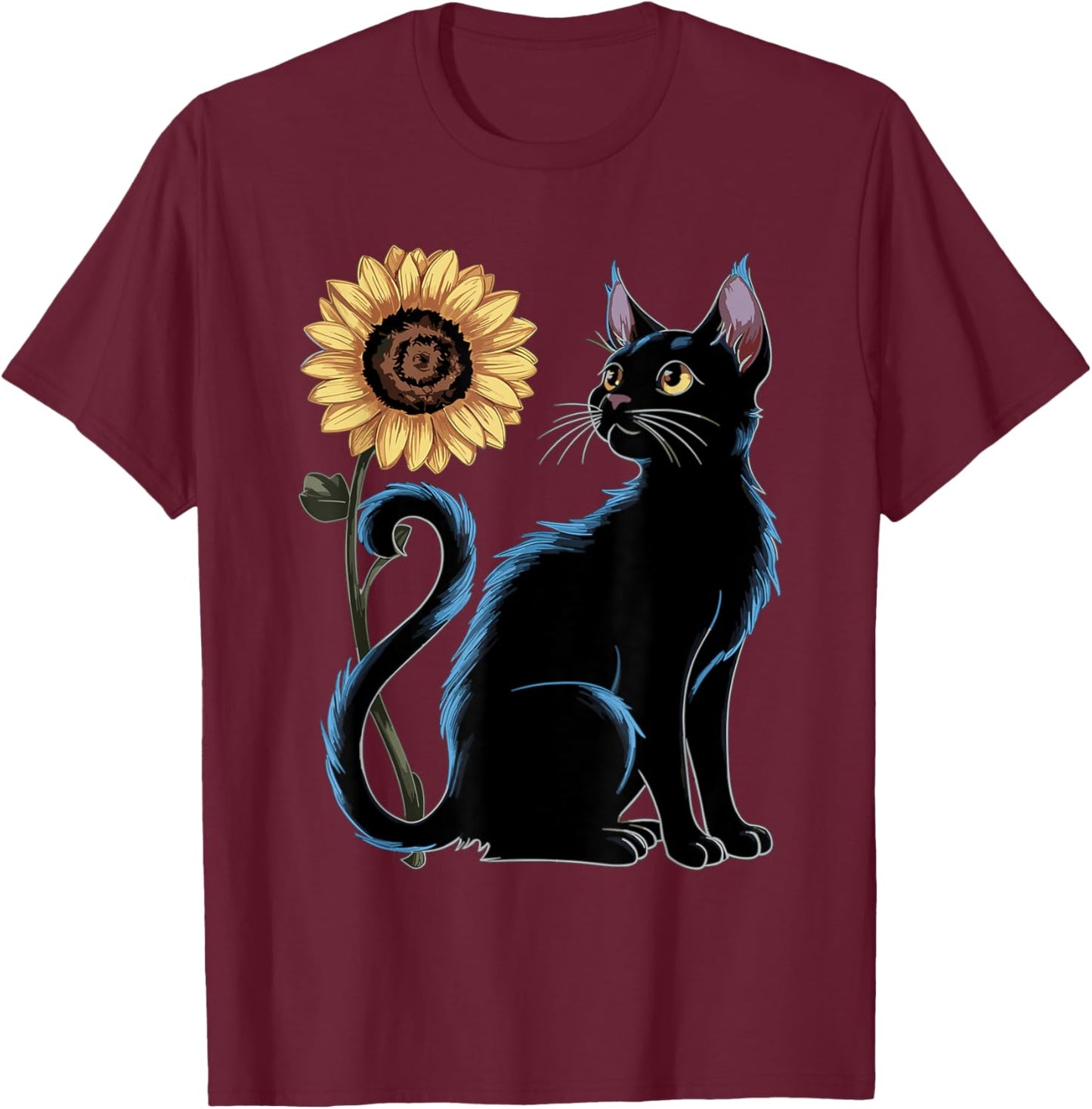 Cat Sunflower Lovers Cat T-Shirt - T-Shirt | Maroon