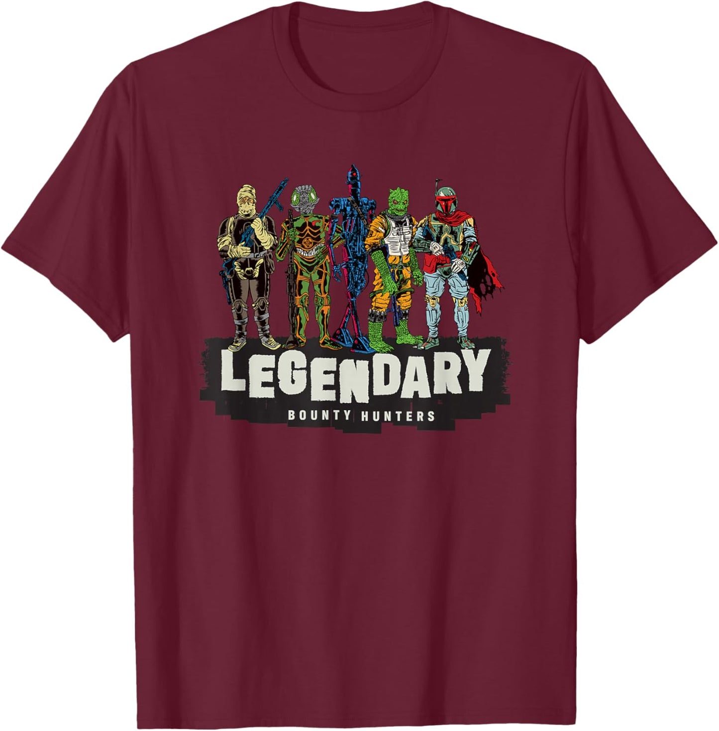 Star Wars Legendary Bounty Hunters Boba Fett IG-88 Bossk T-Shirt - T-Shirt | Maroon