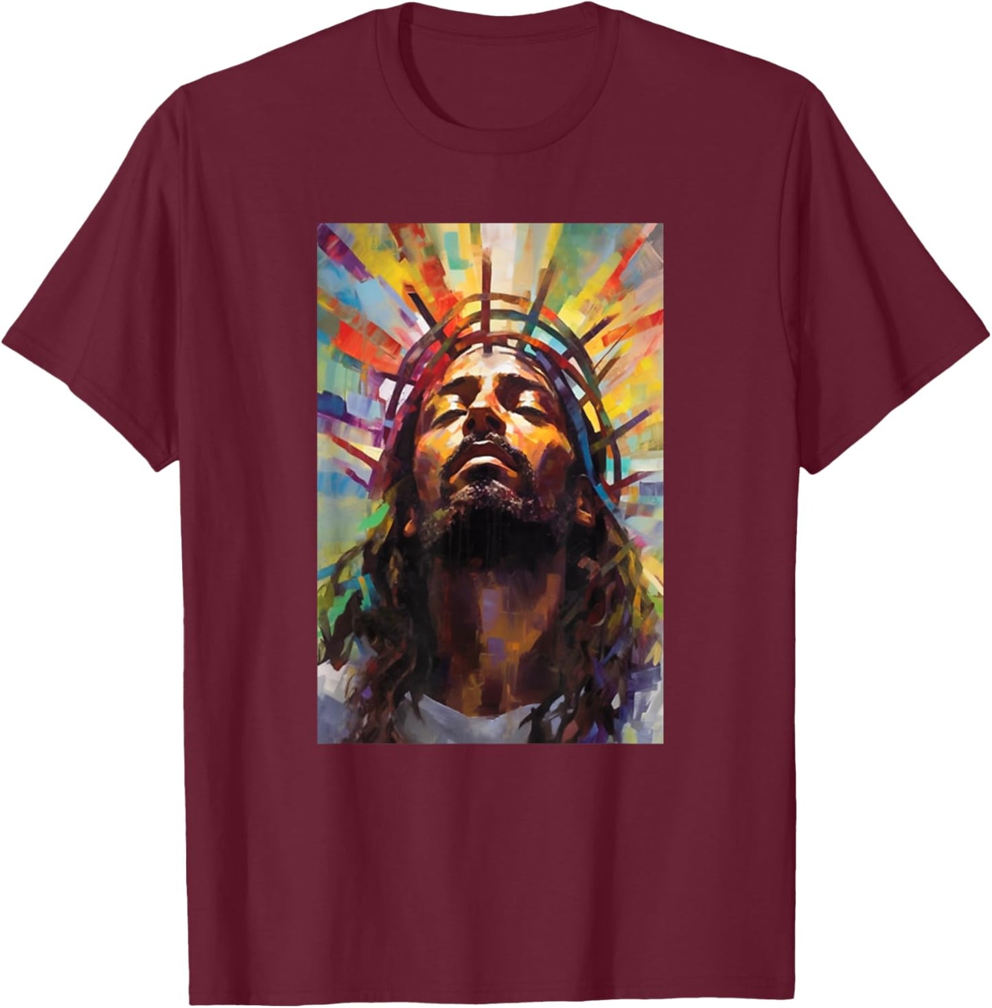 Jesus African American Christ Praying Rainbow Face Of Jesus T-Shirt - T-Shirt | Maroon