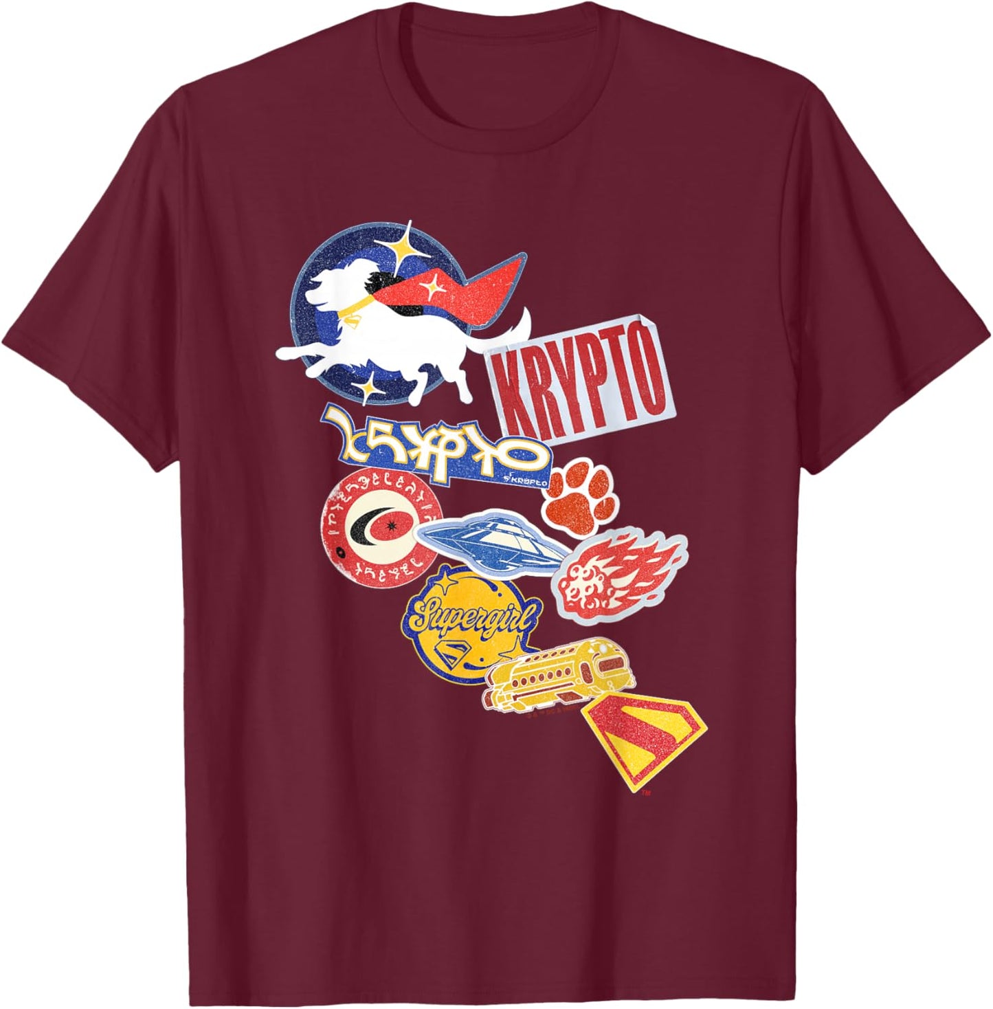 Supergirl 2026 Krypto and Sticker Collage T-Shirt - T-Shirt | Maroon