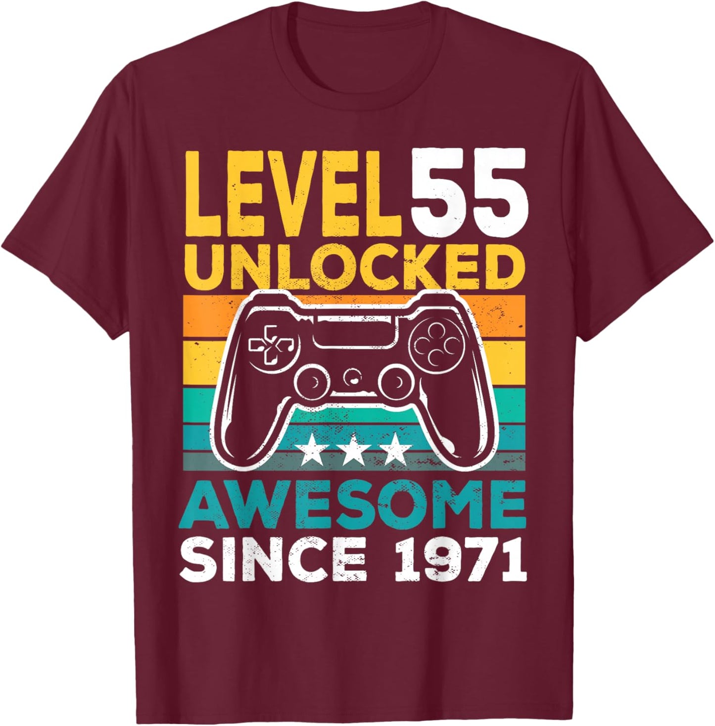 Level 55 Unlocked Awesome Since 1971 55th Birthday Gaming T-Shirt - T-Shirt | Maroon